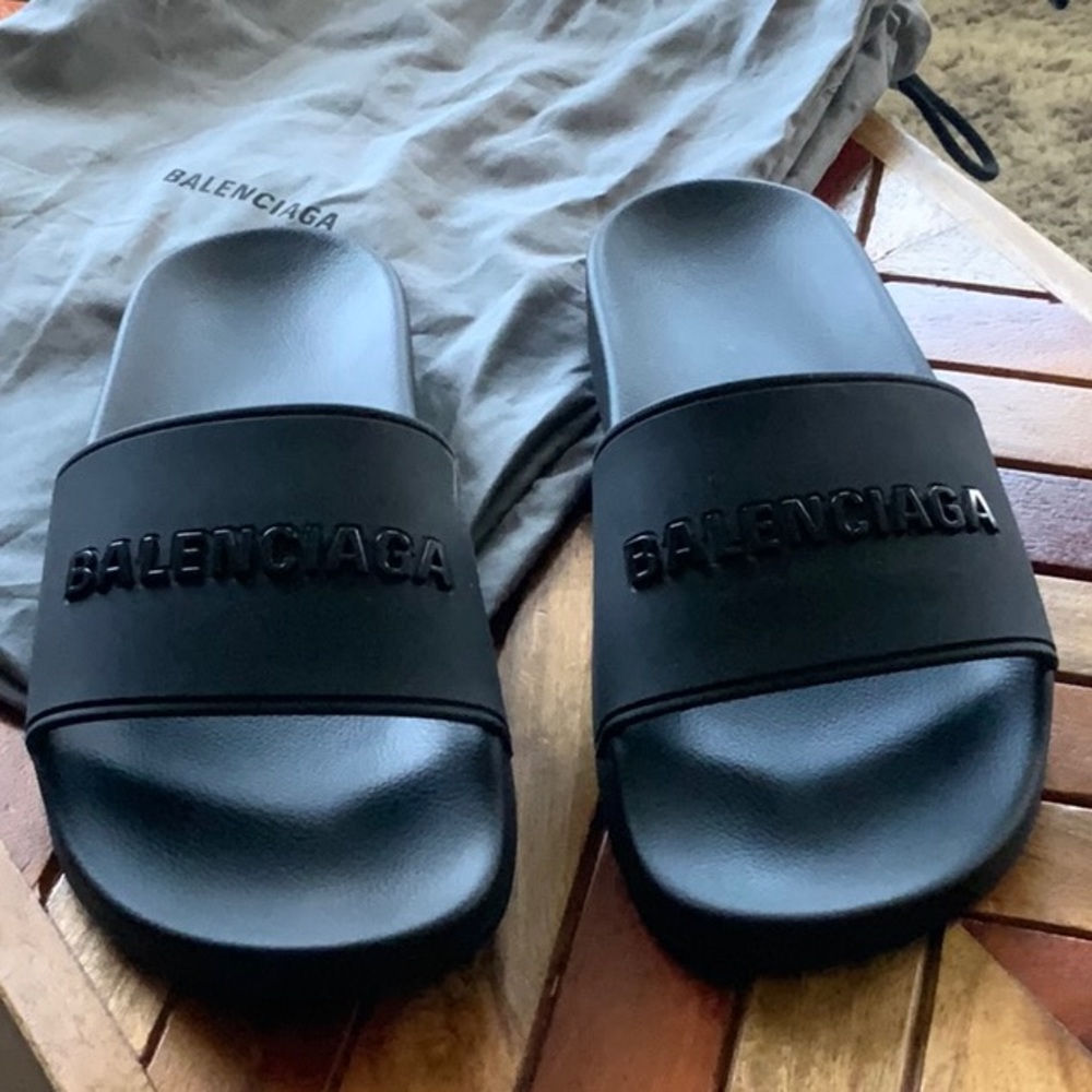 Balenciaga Black Logo Slide Sandals